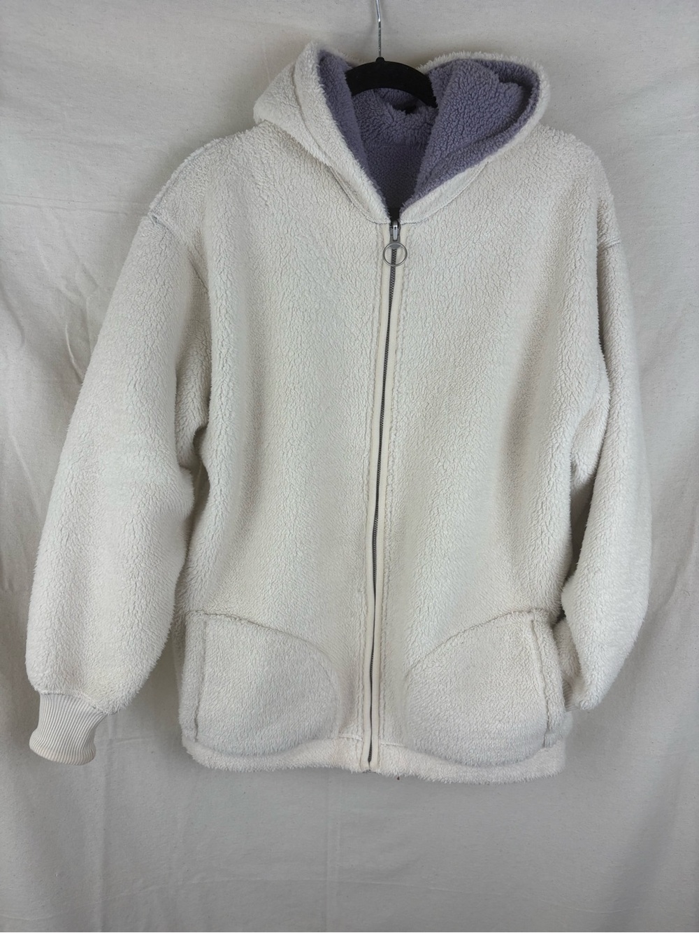 Hollister Vintage Cream & Lavender Teddy Sherpa Zip-Up Hoodie Y2K Size S